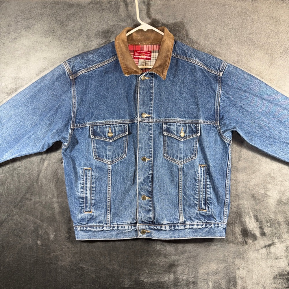 Vintage Marlboro Country Store Denim Jacket Leather Collar Flannel Lined Large